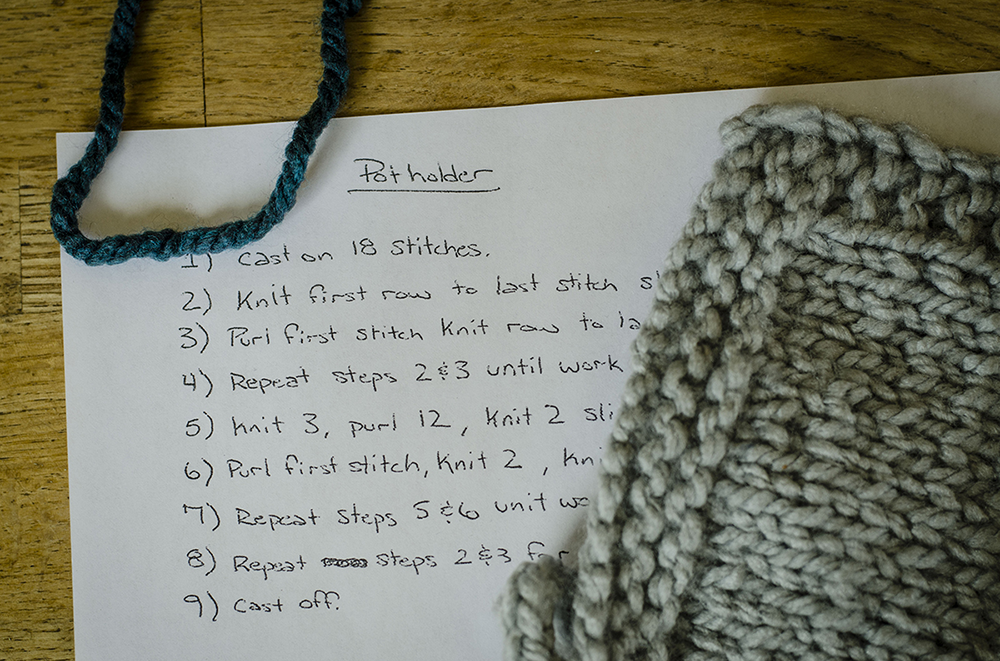 f1 notes about knitting, from session exploring fiber, photo by Jim O'Donnell