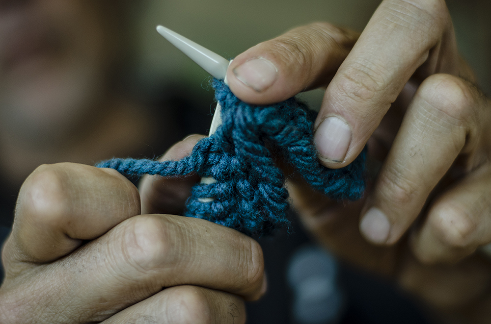 f3 knitting, from session exploring fiber, photo by Jim O'Donnell